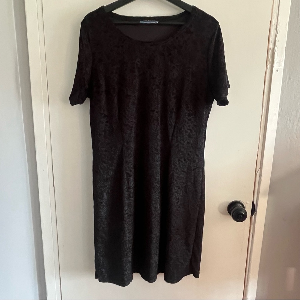 Vintage 90s Black Velvet Short Sleeve Mini Dress XXL Goth Grunge Witch Punk